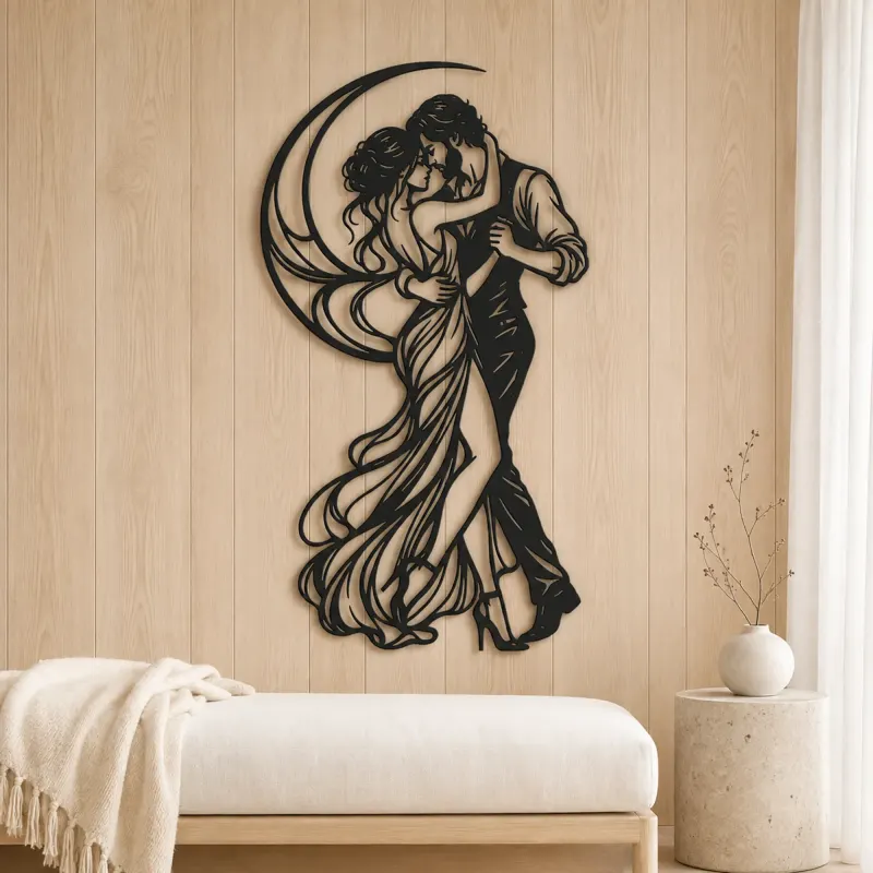 Moonlit Slow Dance Metal Wall Art | Movement Silhouette Decor - lifestyle view 5