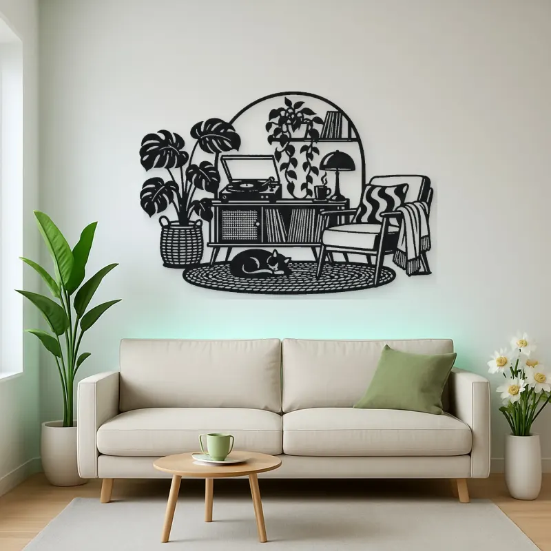 Record Player Corner Metal Wall Art | Music Room Wall Decor