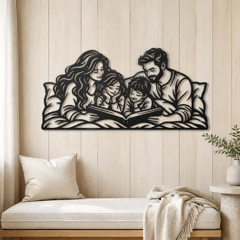 Bedtime Story Family Metal Wall Art | Family Silhouette Decor - lifestyle view 5