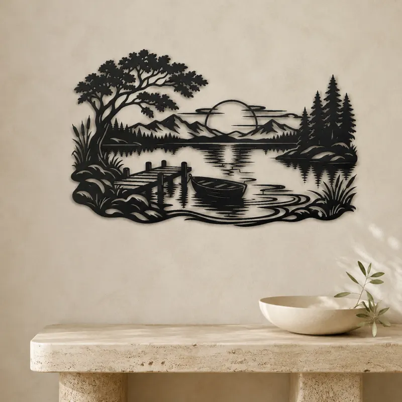 Calm Lake Ripples Metal Wall Art | Nature Silhouette Decor - lifestyle view 3