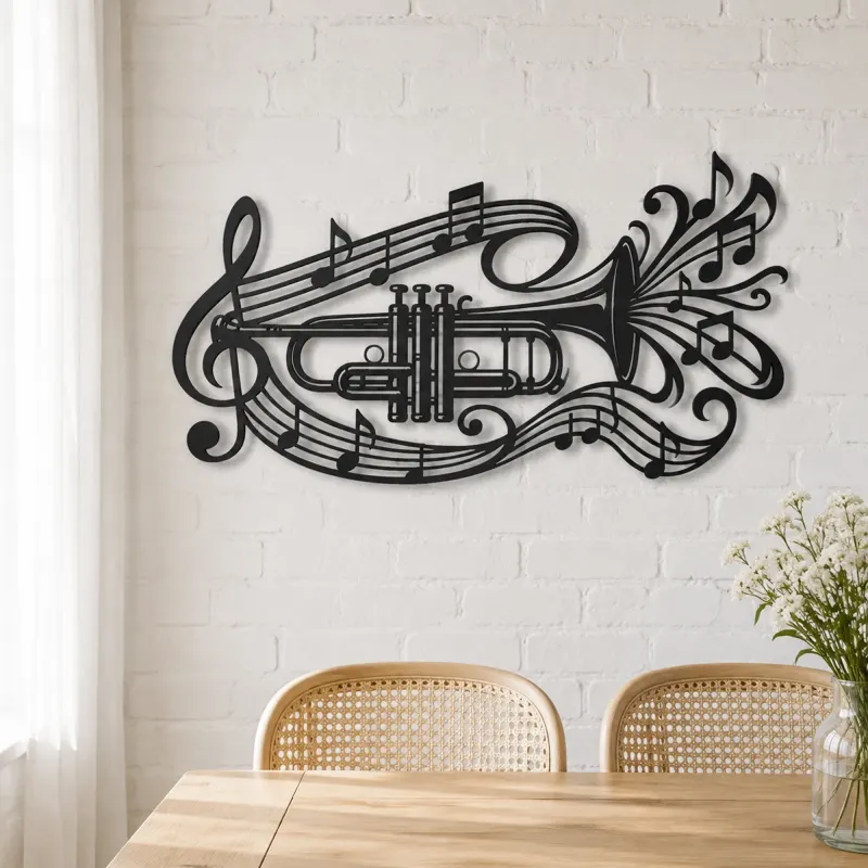 Trumpet Sound Ribbon Metal Wall Art | Music Room Wall Decor - lifestyle view 4