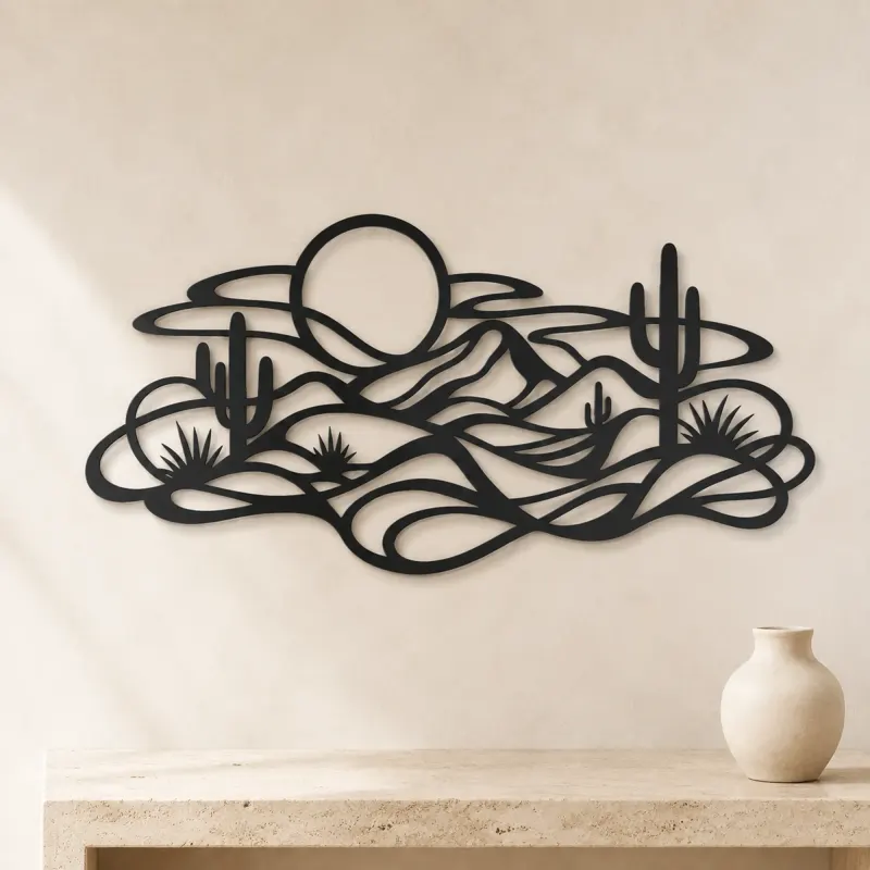 Layered Desert Curves Metal Wall Art | Nature Silhouette Decor - lifestyle view 3