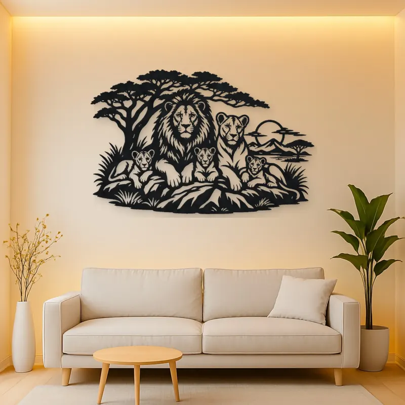 Lion Family Pride Metal Wall Art | Wildlife Silhouette Decor