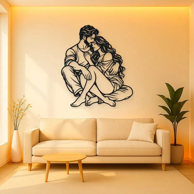 Seated Cuddle Metal Wall Art | Romantic Couple Decor