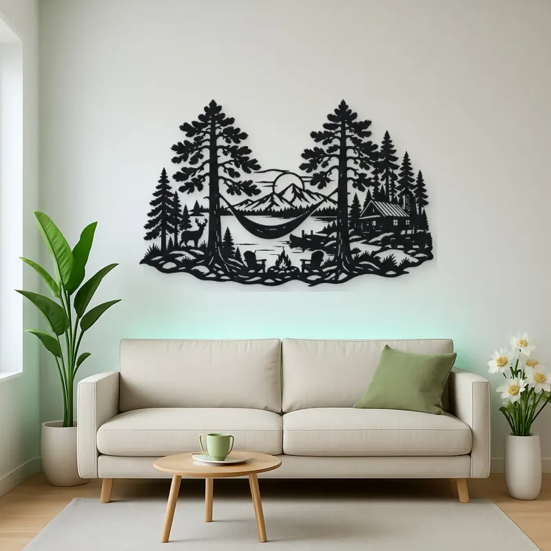 Hammock between Pines Metal Wall Art | Cozy Home Metal Decor