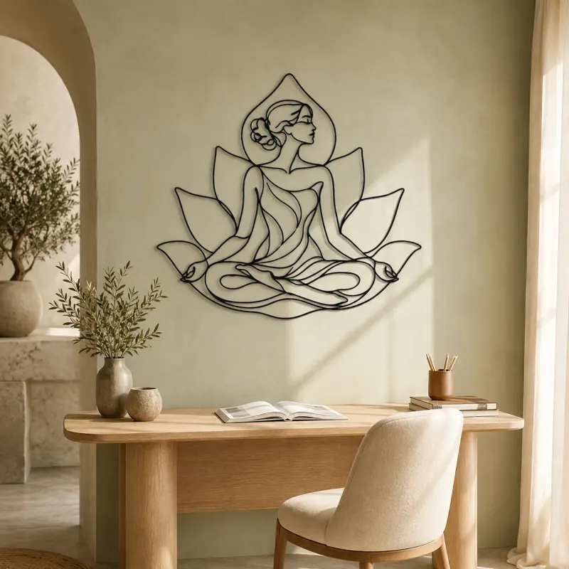 Lotus Seated Muse Metal Wall Art | Yoga and Meditation Wall Decor - lifestyle view 4