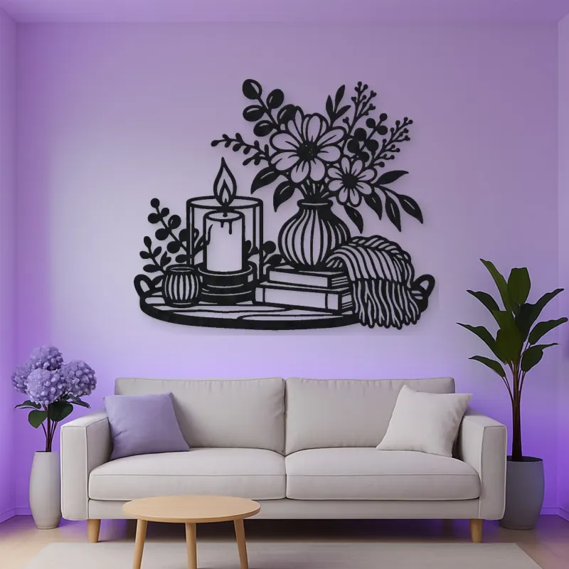 Candle and Flowers Metal Wall Art | Cozy Home Metal Decor