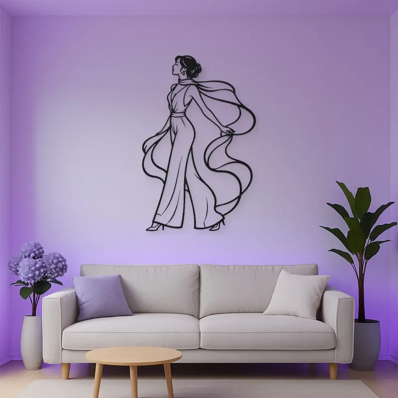 Silk Scarf Profile Metal Wall Art | Minimalist Woman Line Art