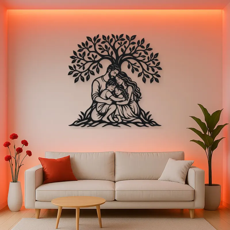 Family Tree Embrace Metal Wall Art | Family Silhouette Decor