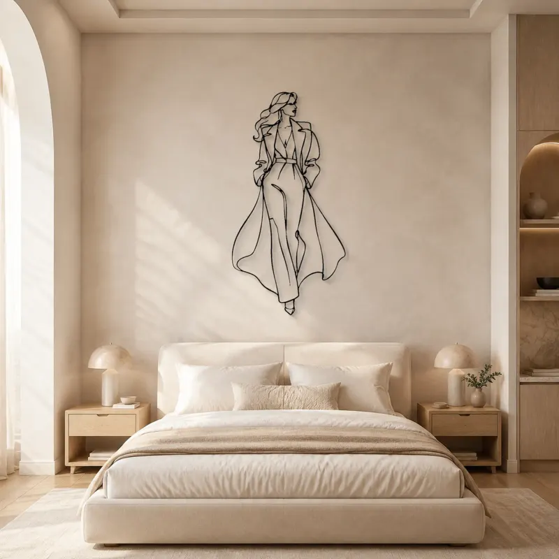 Long Coat Silhouette Metal Wall Art | Fashion Figure Wall Decor - lifestyle view 2