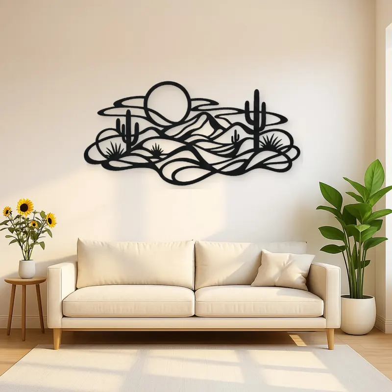 Layered Desert Curves Metal Wall Art | Nature Silhouette Decor