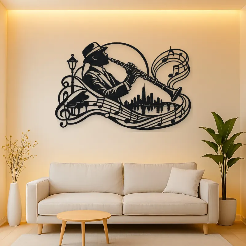 Clarinet Jazz Arc Metal Wall Art | Music Room Wall Decor