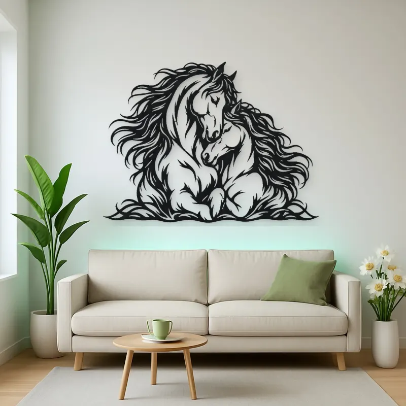 Two Horses Embrace Metal Wall Art | Equestrian Wall Decor