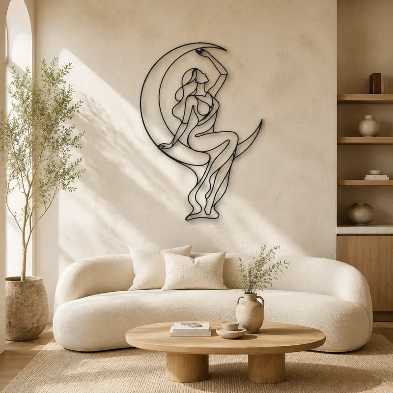 Arte Mural de Metal Arco Lunar | Decoración de Pared de Mujer Celestial