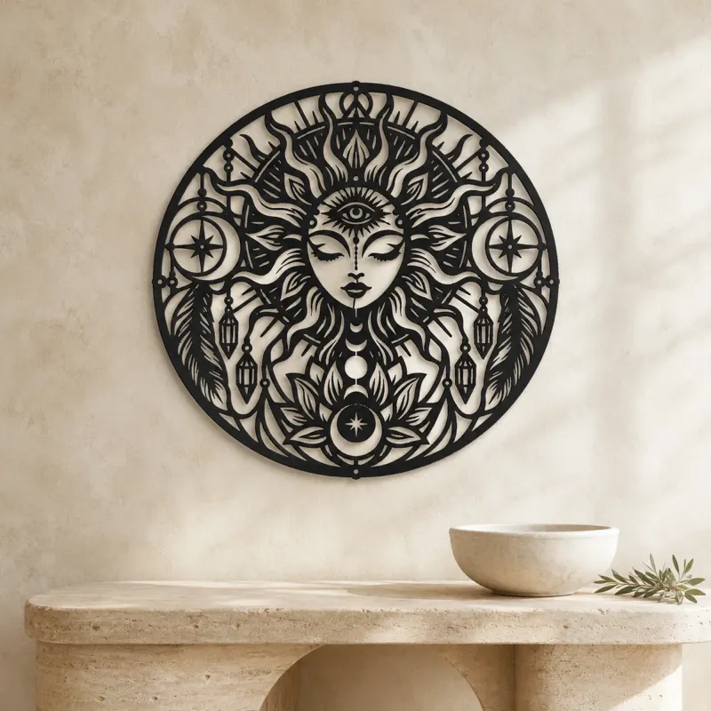 Third Eye Sun Metal Wall Art | Spiritual Boho Metal Decor - lifestyle view 3