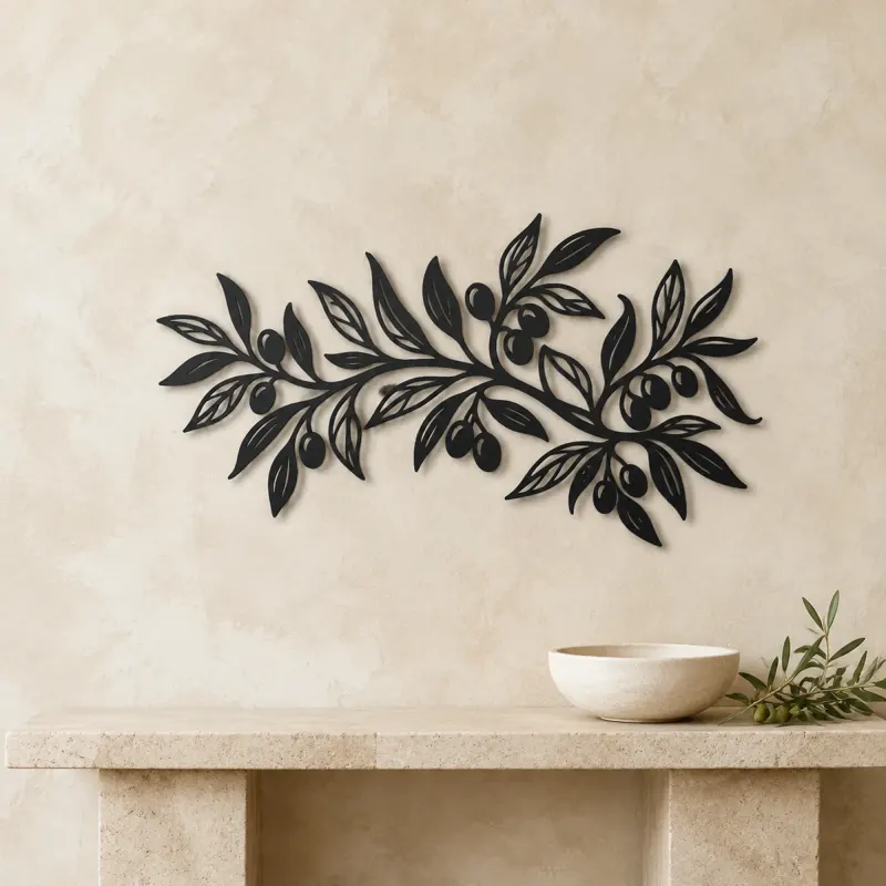 Olive Branch Flow Metal Wall Art | Botanical Metal Wall Decor - lifestyle view 3