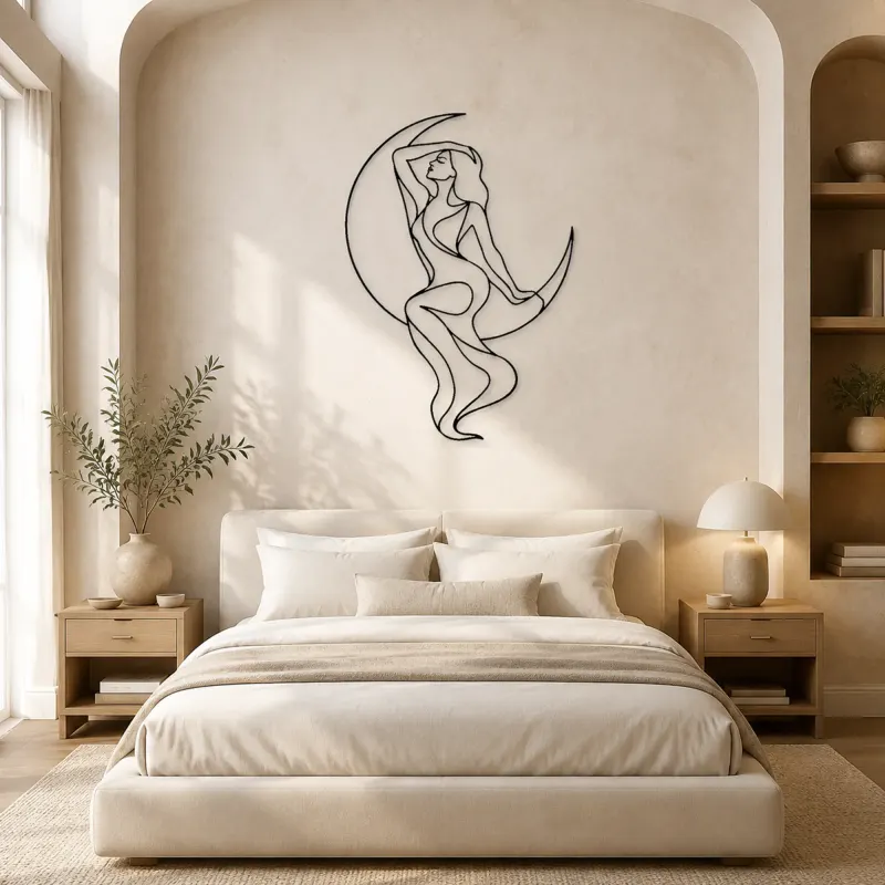 Draped Figure with Moon Metal Wall Art | Celestial Woman Wall Decor - lifestyle view 2