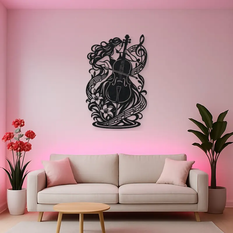 Cello Curve Metal Wall Art | Music Room Wall Decor
