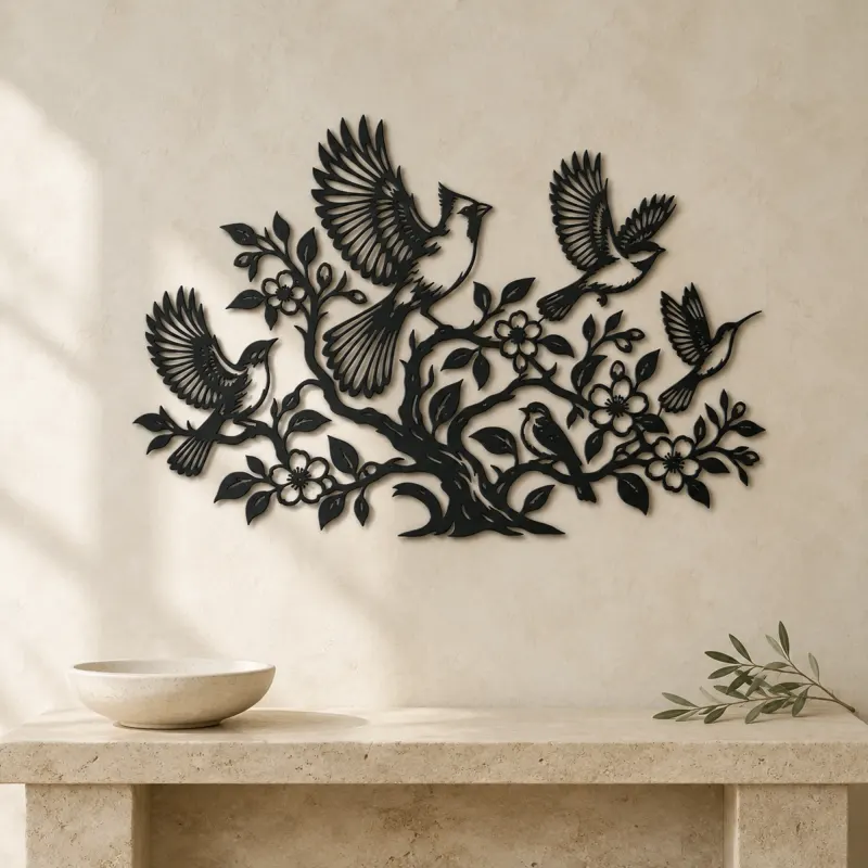 Birds Rising from Tree Metal Wall Art | Wildlife Silhouette Decor - lifestyle view 3