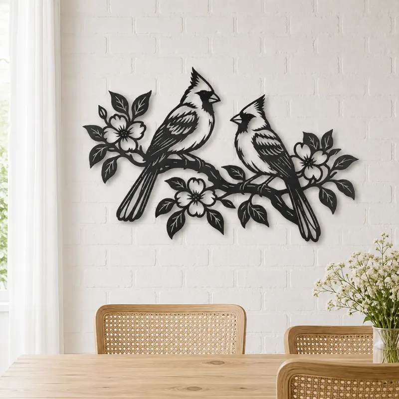 Two Birds on Branch Metal Wall Art | Wildlife Silhouette Decor - lifestyle view 4