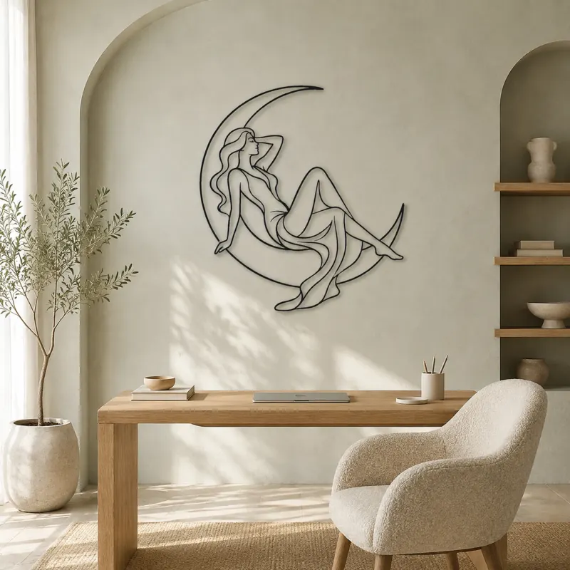 Crescent Reclining Figure Metal Wall Art | Celestial Woman Wall Decor - lifestyle view 4