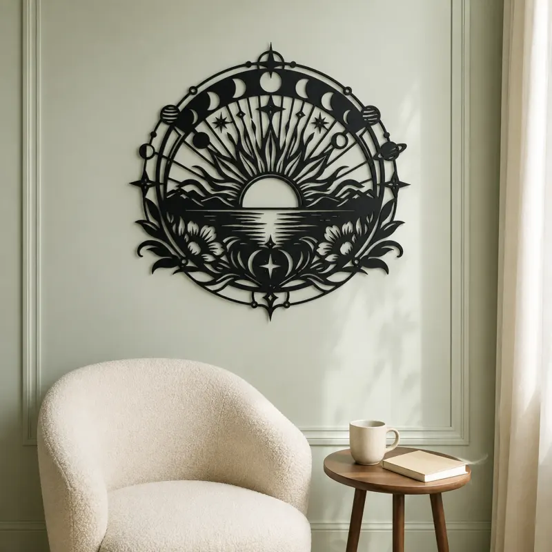 Sunrise Mandala Metal Wall Art | Spiritual Boho Metal Decor - lifestyle view 2