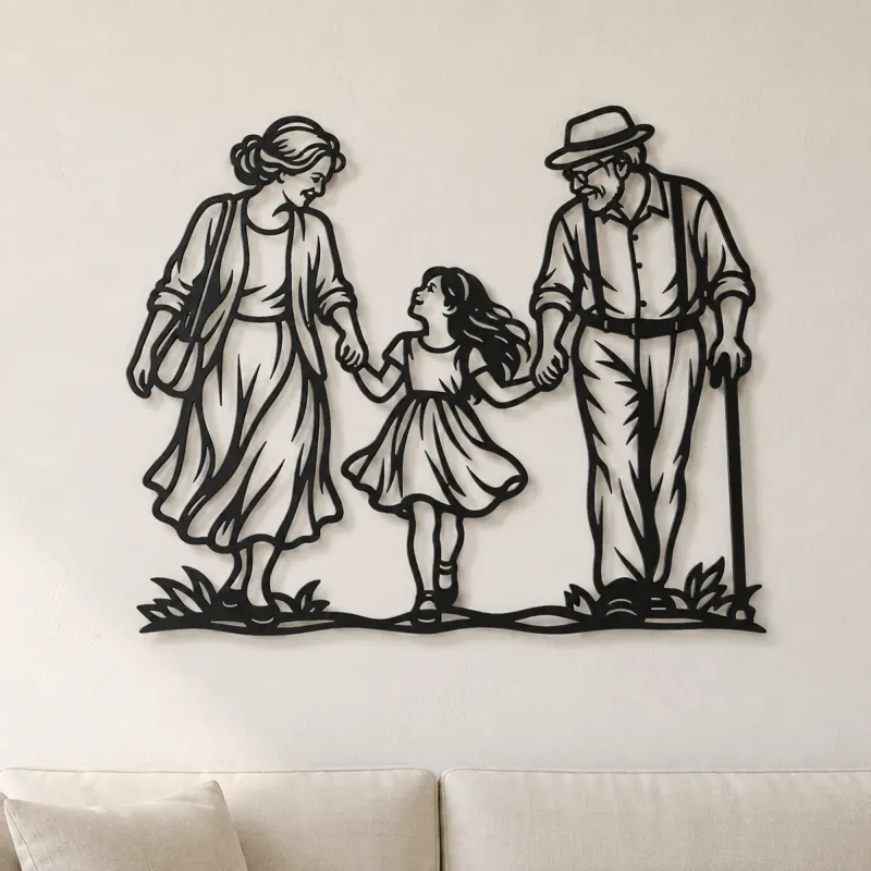 Décoration murale en métal Grandparents Grandchild | Décor silhouette familiale