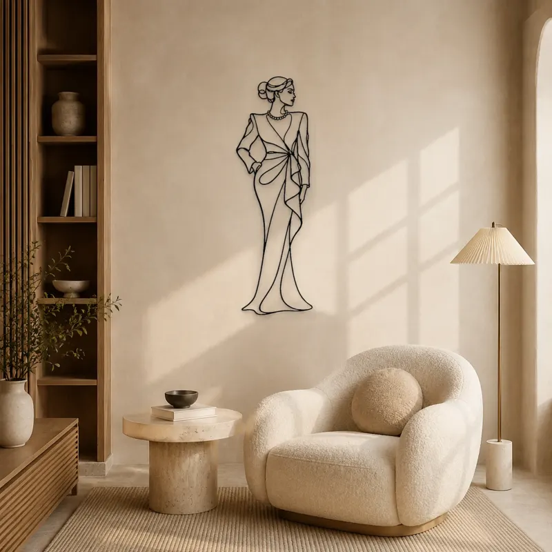 Pearl Neckline Model Metal Wall Art | Fashion Figure Wall Decor - lifestyle view 5