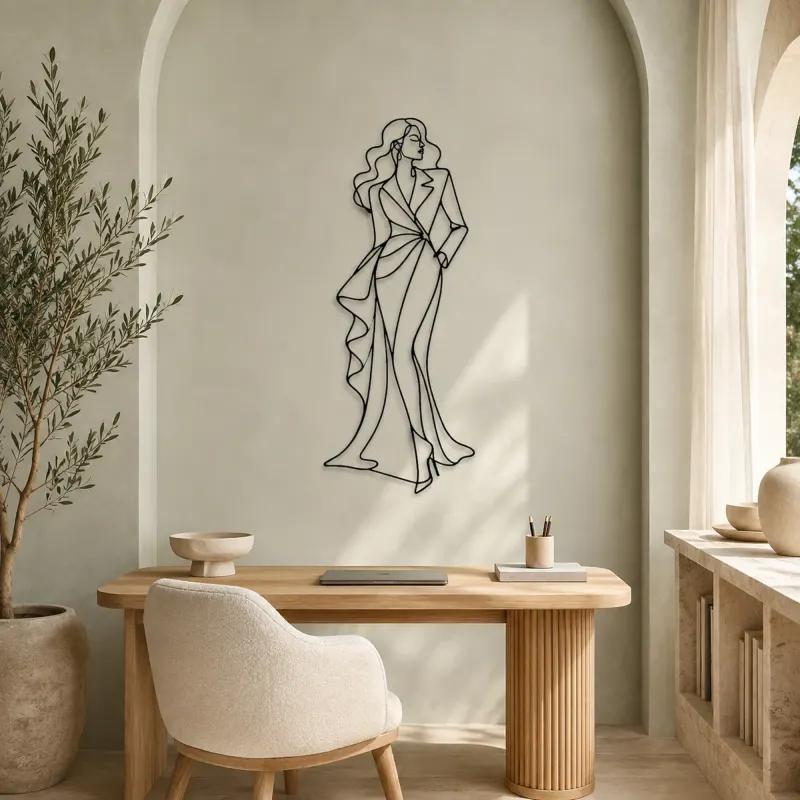Asymmetrical Gown Pose Metal Wall Art | Fashion Figure Wall Decor - lifestyle view 4
