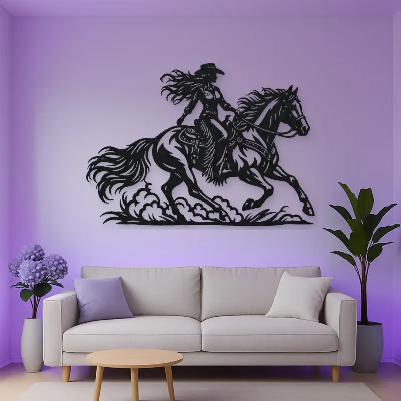 Cowgirl and Horse Metal Wall Art | Equestrian Wall Decor