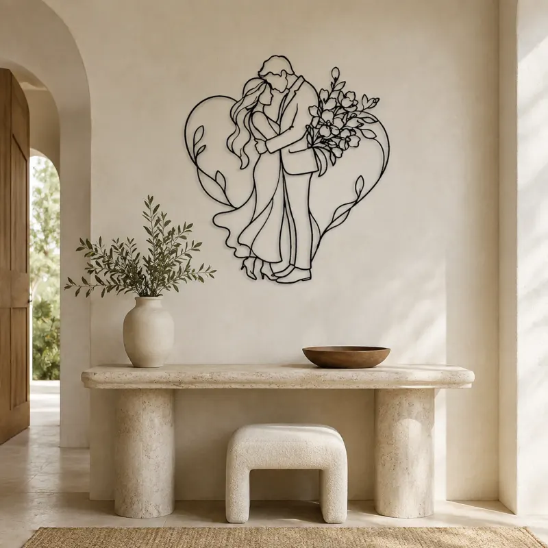 Flower Gift Lovers Metal Wall Art | Romantic Couple Decor - lifestyle view 3