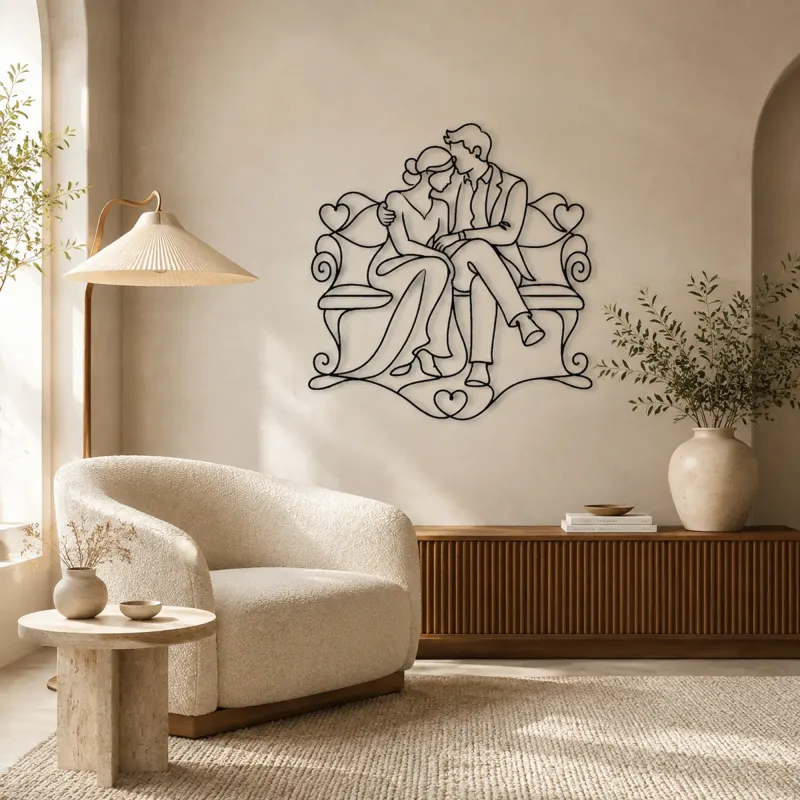 Bench Cuddle Pair Metal Wall Art | Romantic Couple Decor - lifestyle view 5