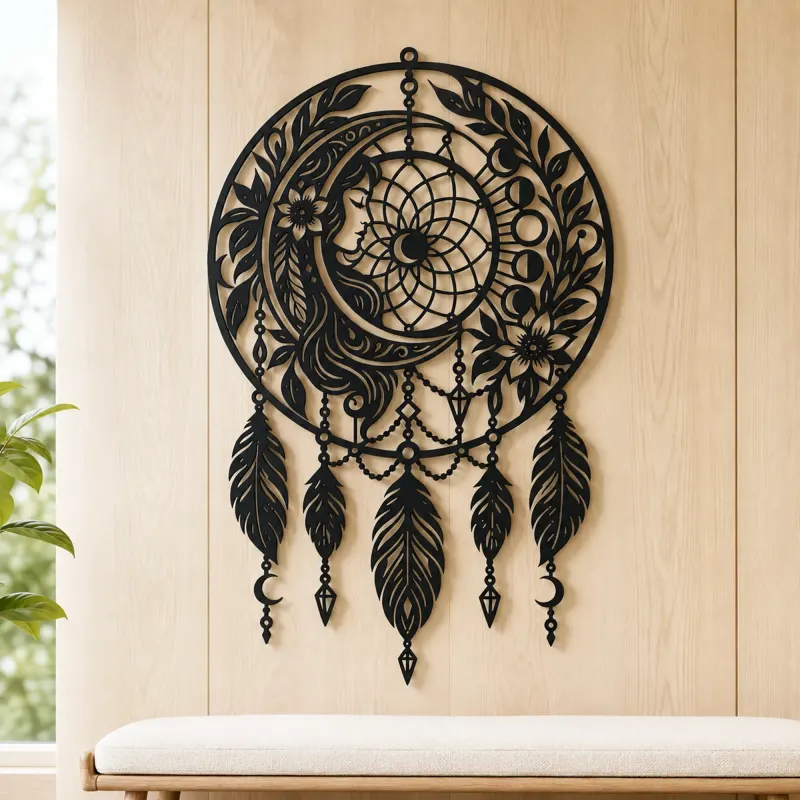 Dreamcatcher Moon Metal Wall Art | Spiritual Boho Metal Decor - lifestyle view 5