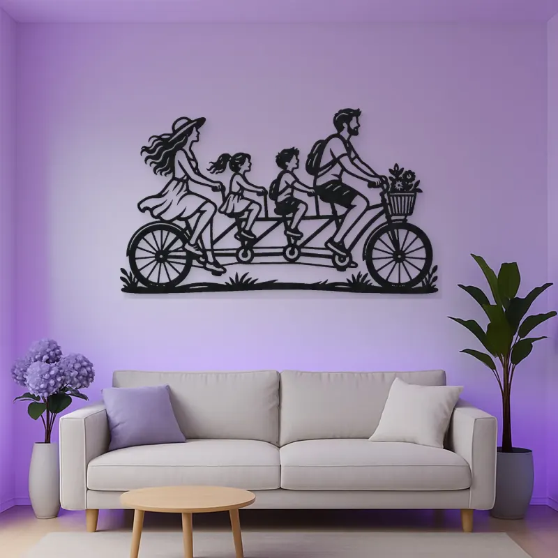 Family Bicycle Ride Metal Wall Art | Family Silhouette Decor