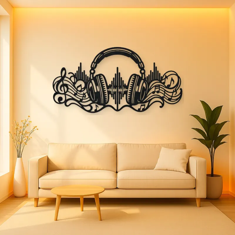 Headphones Sound Wave Metal Wall Art | Music Room Wall Decor