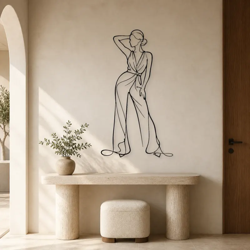 Elegant Jumpsuit Pose Metal Wall Art | Fashion Figure Wall Decor - lifestyle view 3