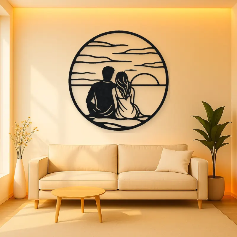 Sunset Silhouette Metal Wall Art | Romantic Couple Decor