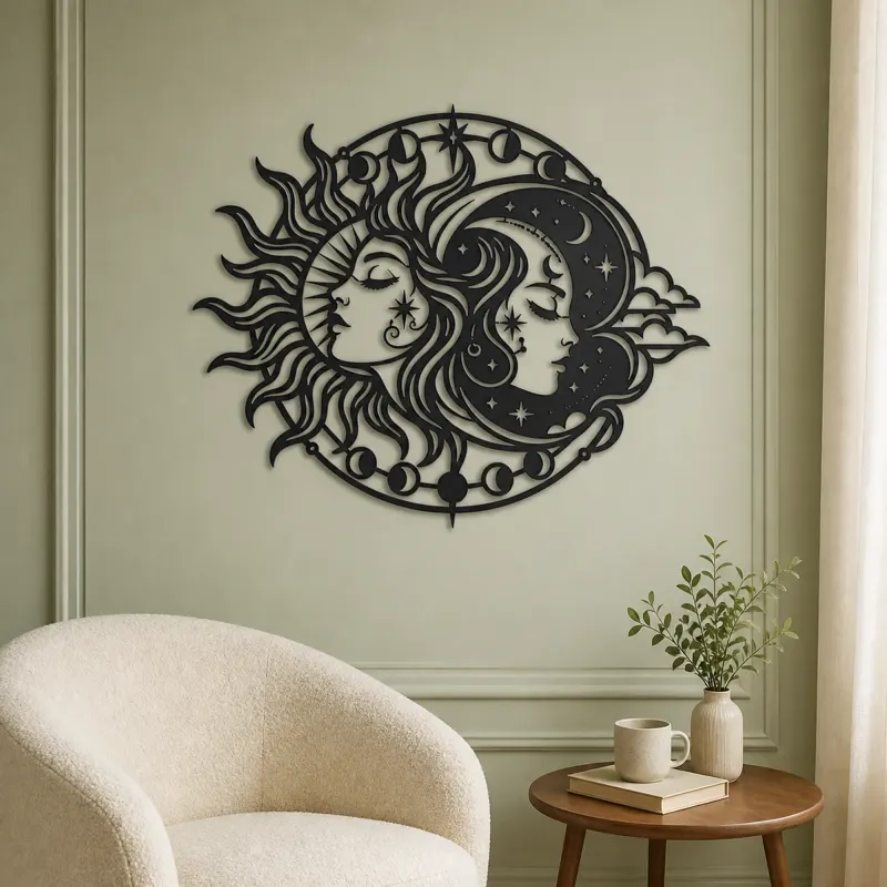 Day and Night Faces Metal Wall Art | Celestial Boho Wall Decor - lifestyle view 2