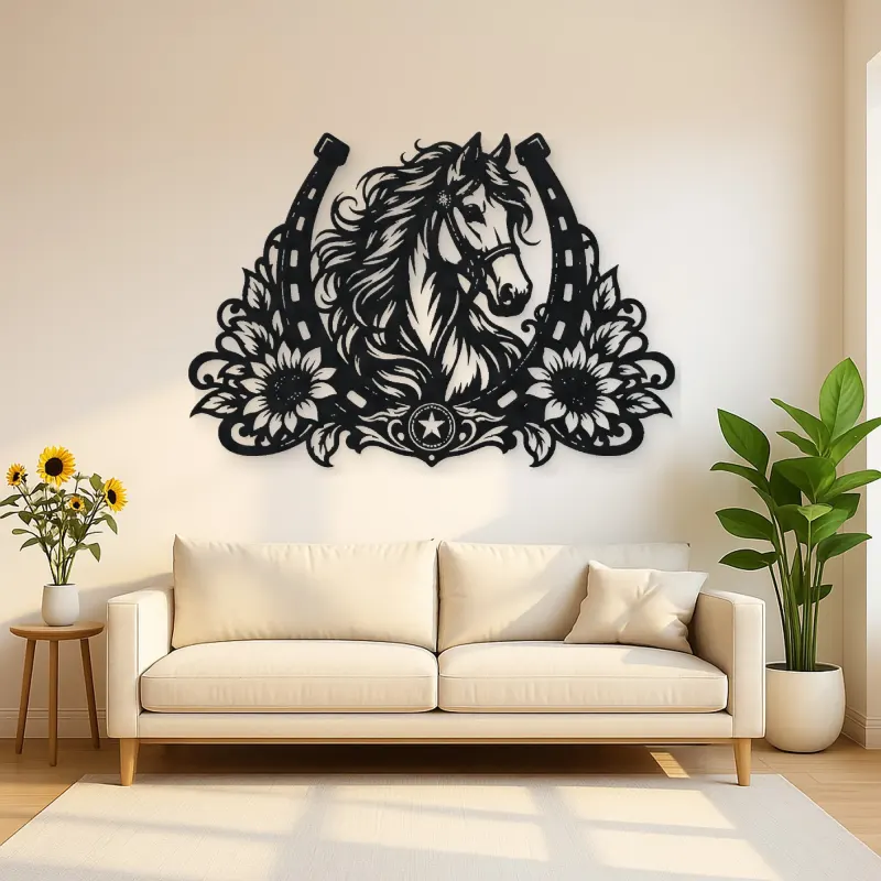 Horse Shoe Floral Metal Wall Art | Equestrian Wall Decor