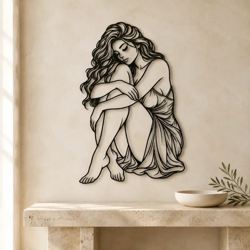 Curled Resting Pose Metal Wall Art | Movement Silhouette Decor - lifestyle view 3