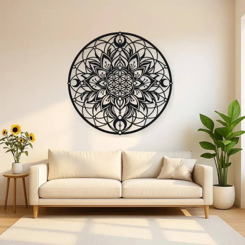 Sacred Geometry Flower Metal Wall Art | Botanical Metal Wall Decor