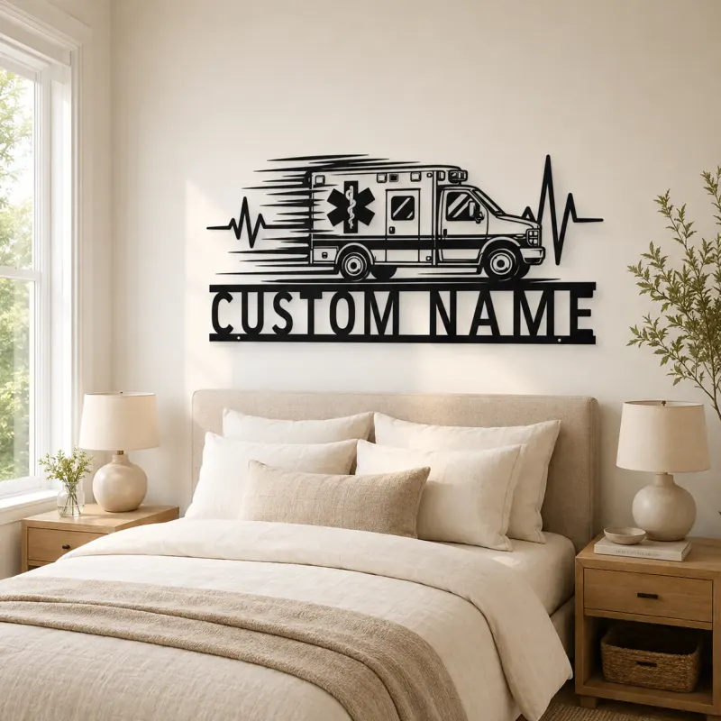 Personalized Side View Ambulance Heartbeat Metal Wall Art - lifestyle view 2