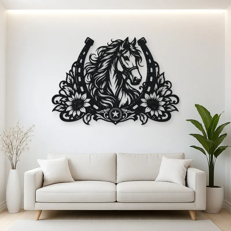 Horse Shoe Floral Metal Wall Art | Equestrian Wall Decor