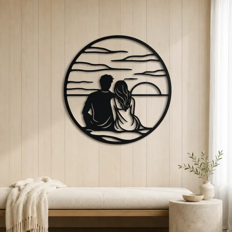 Sunset Silhouette Metal Wall Art | Romantic Couple Decor - lifestyle view 5