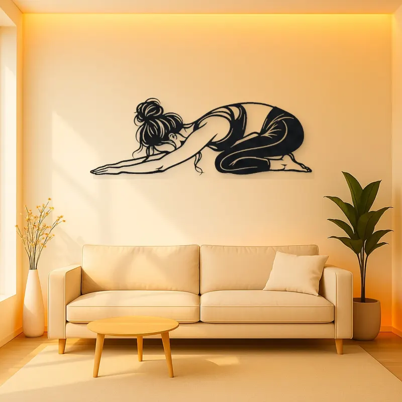 Calm Child Pose Metal Wall Art | Family Silhouette Decor