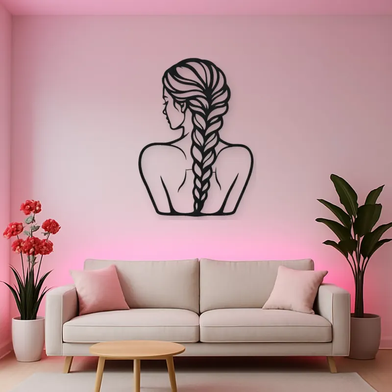 Braided Hair Muse Metal Wall Art | Minimalist Woman Line Art