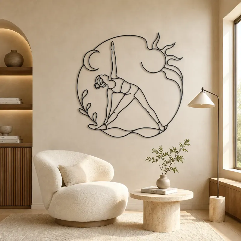 Triangle Pose Line Metal Wall Art | Yoga and Meditation Wall Decor - lifestyle view 5