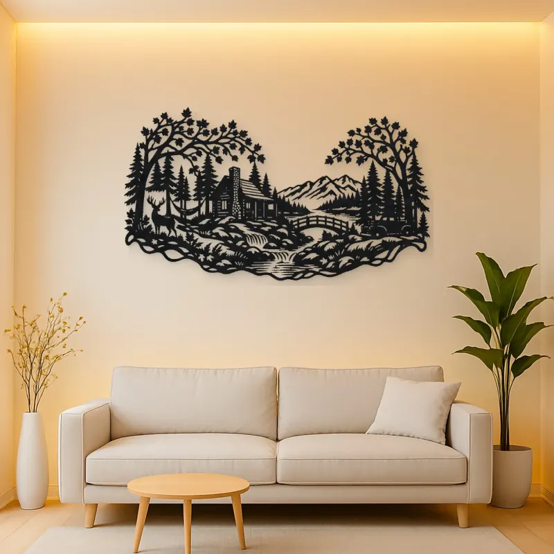 Autumn Woodland Flow Metal Wall Art | Nature Silhouette Decor