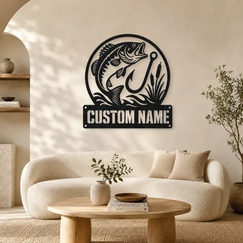 Décoration murale en métal personnalisée Bass Largemouth avec Hameçon
