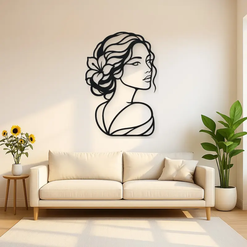Calm Side Glance Metal Wall Art | Minimalist Woman Line Art